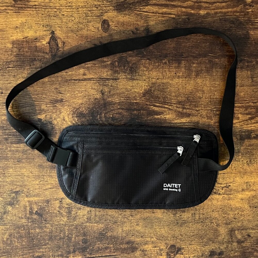 Travel Money Belt Hidden RFID Blocking Anti-Theft Wallet Men Women Black